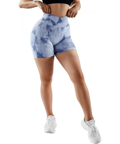 Women Butt Lifting Booty Shorts 5" Seamless High Waisted Workout Shorts Pack of 2-4 Inseam 3-black Grey-blue White-tie Dye-2 ...