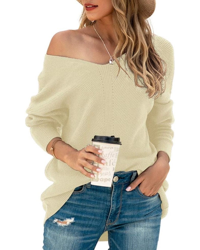 Women's Batwing Sleeve Off Shoulder Loose Oversized Baggy Tops Sweater Pullover Casual Blouse T-Shirt 10 Beige $16.00 Sweaters