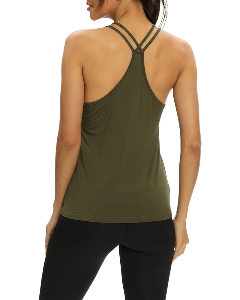 Workout Tops for Women Racerback Tank Tops Open Back Athletic Shirts for Women Army Green $13.79 Activewear