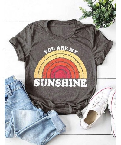 You are My Sunshine Graphic T-Shirt Vintage Tees Short Sleeves for Women Summer Tops A2-grey $11.39 T-Shirts