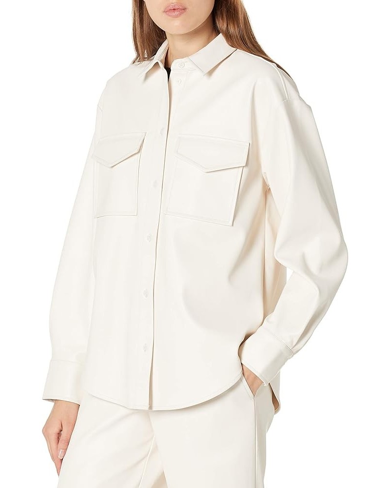 Women's Vegan Leather Long Shirt Jacket Ivory $29.06 Coats