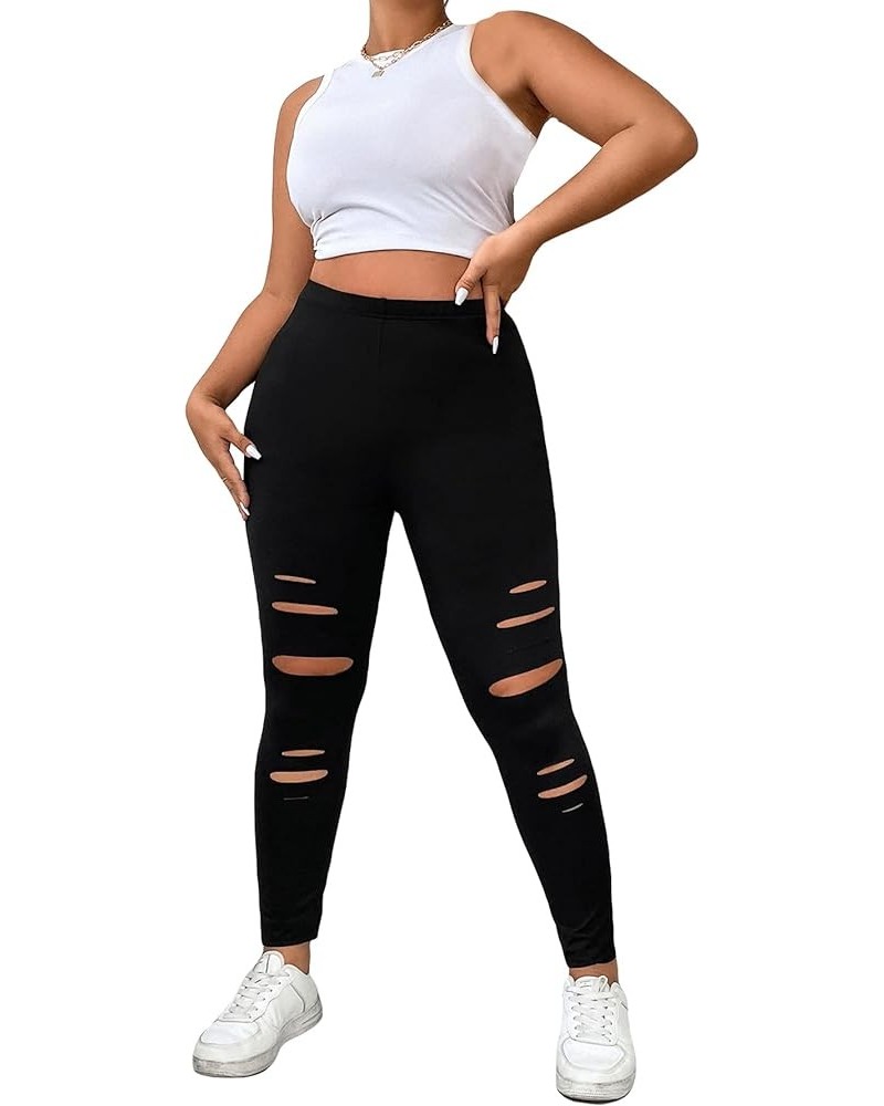 Women's Plus Size High Waist Ripped Leggings Yoga Active Pants Dull Black $19.13 Leggings