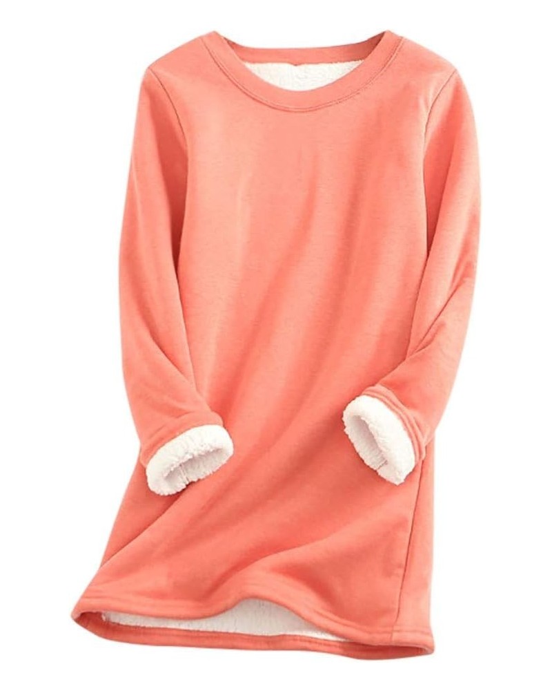 Women's Sherpa Lined Pullover Fleece Crewneck Sweatshirts Cute Winter Warm Fuzzy Sweaters Casual Loungewear A05-pink $10.09 S...