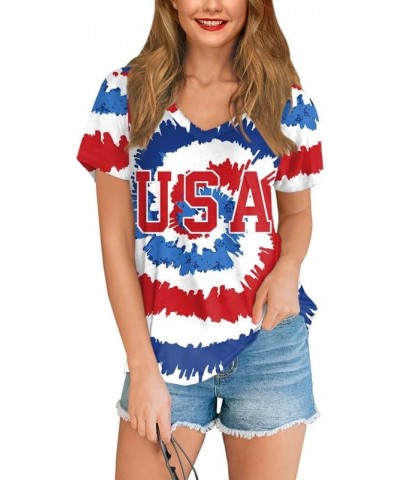 Women's July 4th American Flag T Shirts Usa Tie-dye $14.74 T-Shirts