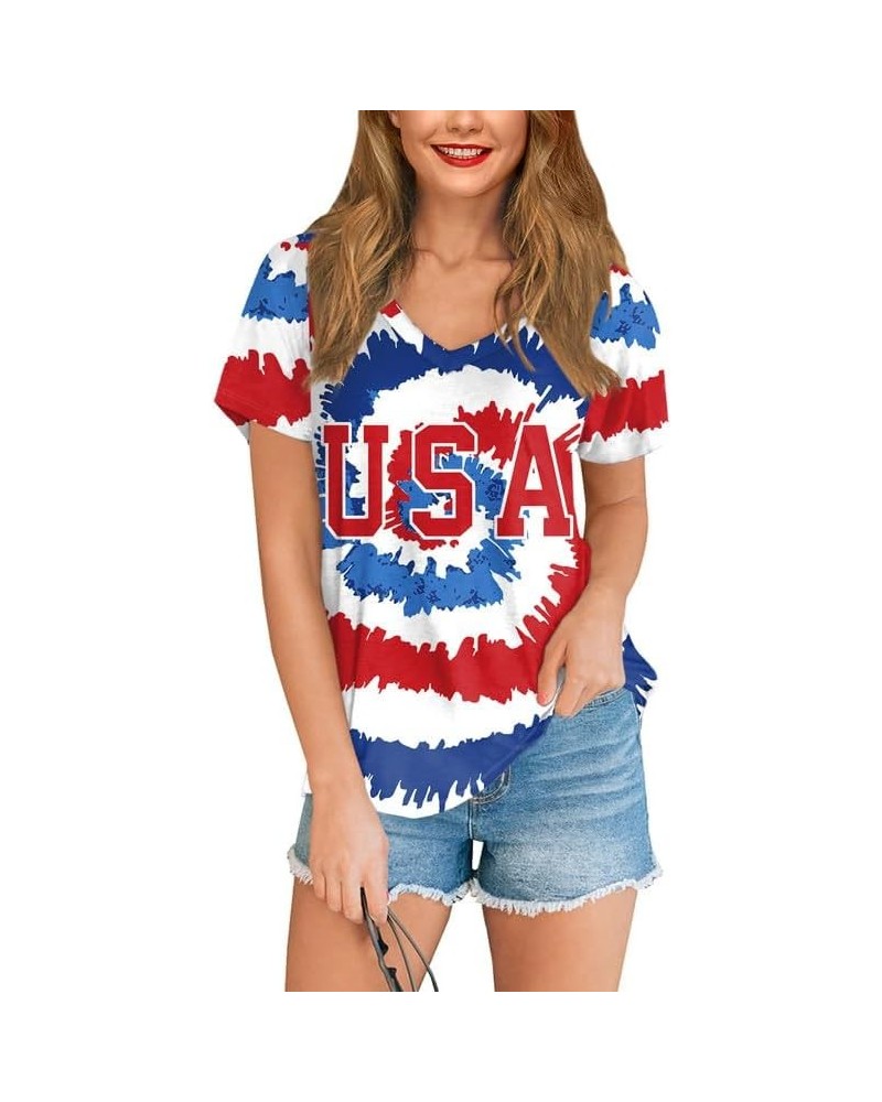 Women's July 4th American Flag T Shirts Usa Tie-dye $14.74 T-Shirts