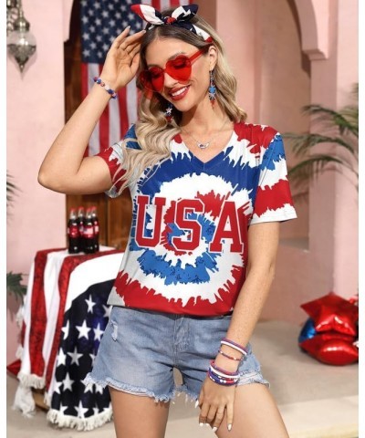 Women's July 4th American Flag T Shirts Usa Tie-dye $14.74 T-Shirts