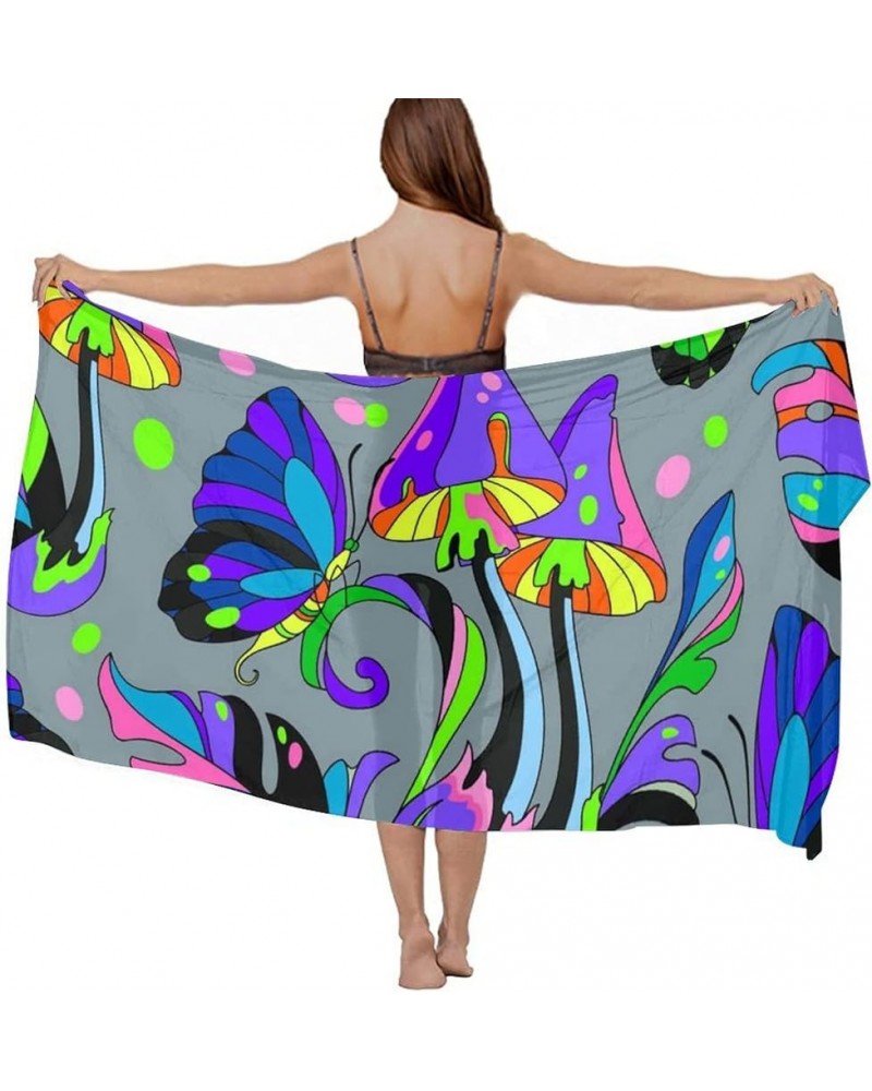 Women Swimwear Pareo Beach Cover Up Bikini Sarong Swimsuit Wrap Skirts Trippy Mushroom Purple Psychedelic Magic Plant(14) $13...