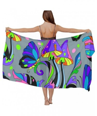 Women Swimwear Pareo Beach Cover Up Bikini Sarong Swimsuit Wrap Skirts Trippy Mushroom Purple Psychedelic Magic Plant(14) $13...