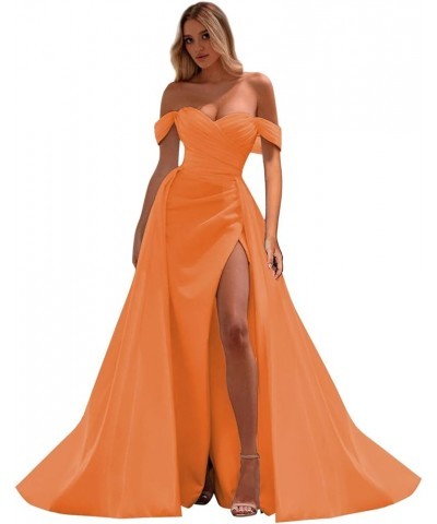 Off Shoulder Pleated Prom Dresses Long with Slit Wrap Mermaid Evening Ball Gowns with Train YG277 Orange $30.10 Dresses