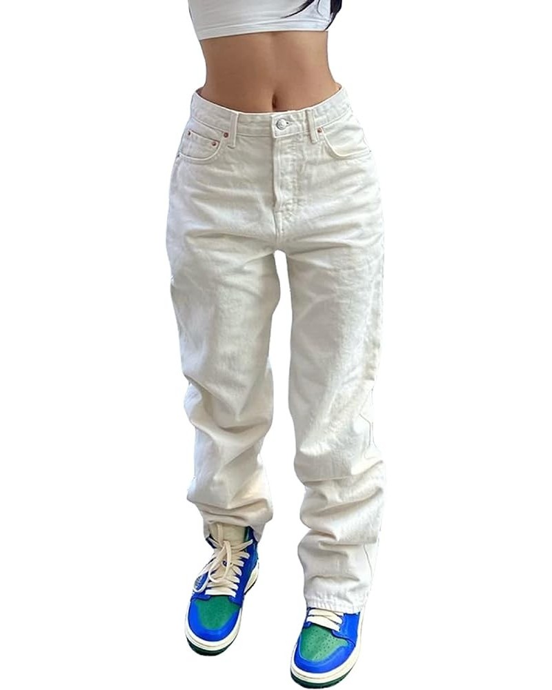 Women Low Waist Ripped Jeans Y2K Wide Leg Baggy Cargo Jeans Vintage Printed Grunge Denim Pants Trendy Streetwear C-white $19....