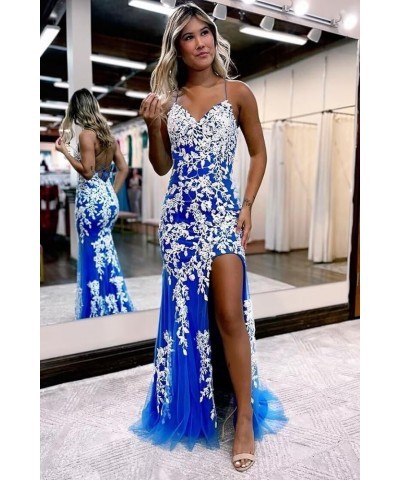 Teens' Mermaid Glitter Tulle Prom Dresses Long Spaghetti Straps Lace Applique Formal Evening Gown VS029 Burgundy $44.59 Dresses