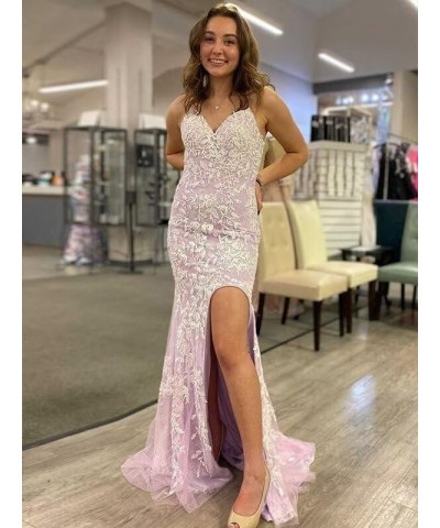 Teens' Mermaid Glitter Tulle Prom Dresses Long Spaghetti Straps Lace Applique Formal Evening Gown VS029 Burgundy $44.59 Dresses