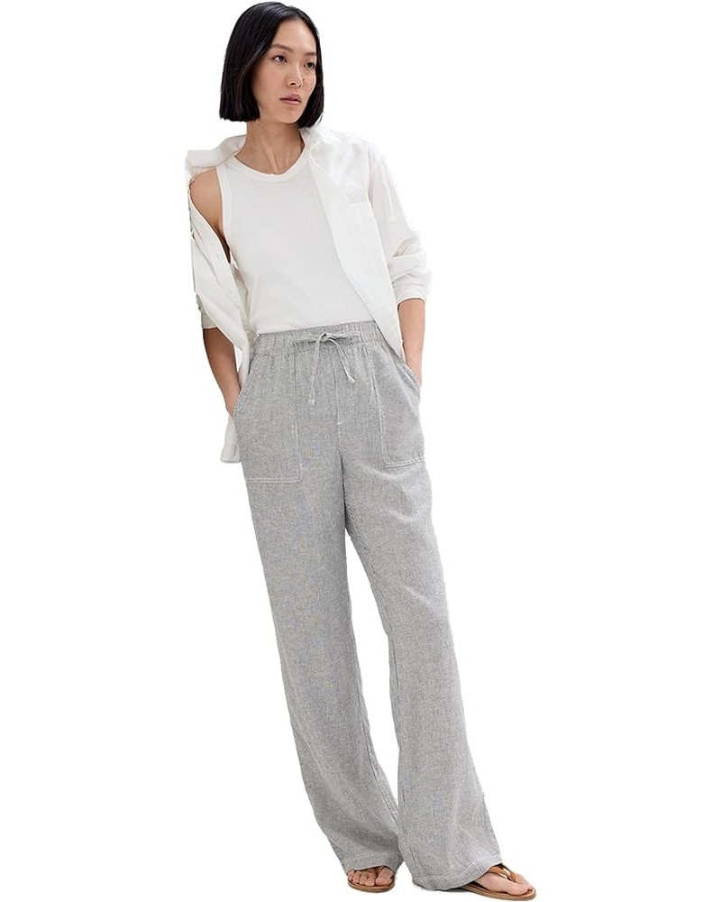 Women's Wide Leg Linen Pull on Pant New Off White Stripe $19.48 Pants