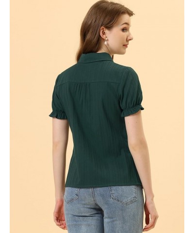 Women's Cotton Top Casual Short Sleeve Peter Pan Blouses Dark Green $18.08 Blouses