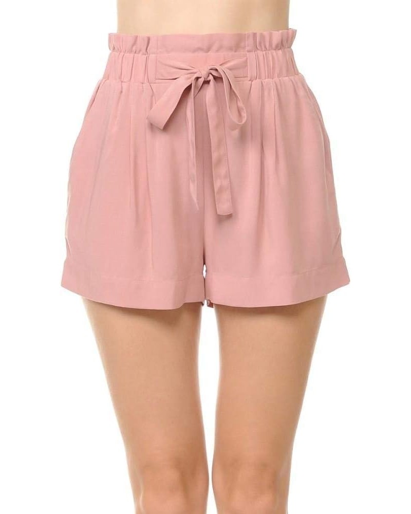 Women's Tie-Front High Paperbag Waist Woven Pull-On Shorts Mauve $8.48 Shorts