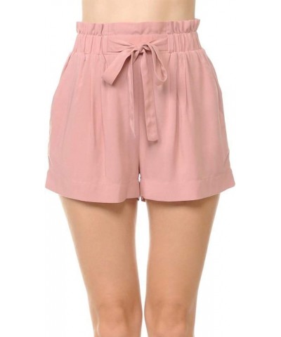 Women's Tie-Front High Paperbag Waist Woven Pull-On Shorts Mauve $8.48 Shorts