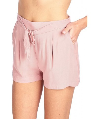 Women's Tie-Front High Paperbag Waist Woven Pull-On Shorts Mauve $8.48 Shorts