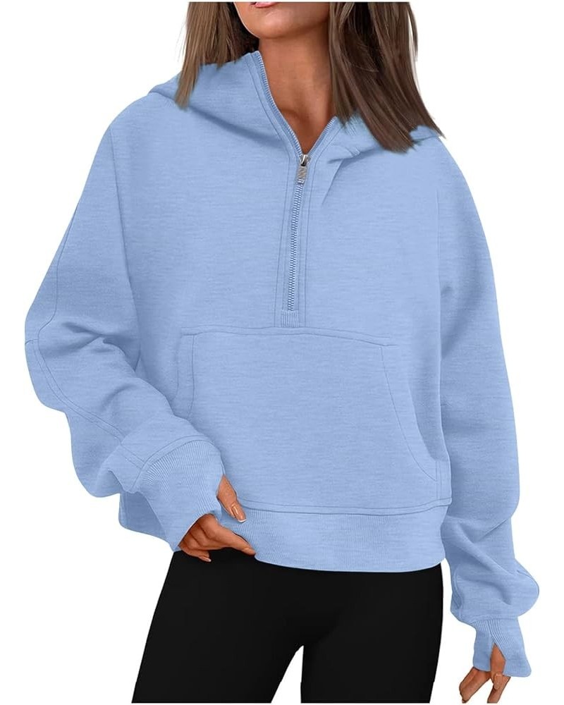 Zip Up Hoodies for Women Oversized Sweatshirt Long Sleeve Shirts Casual Plus Size Tops Fall Clothes With Thumb Hole C-sky Blu...