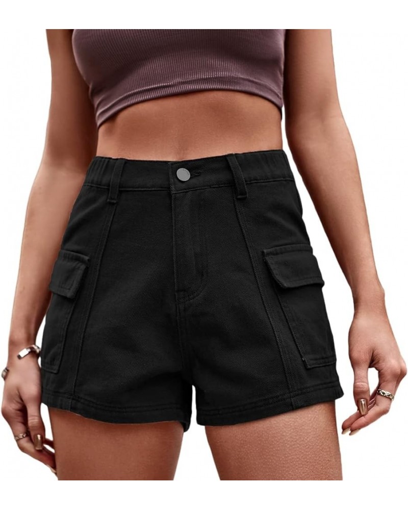 Korean Version Denim Shorts Women's Summer Pocket Work Shorts Women's Casual Shorts Black $17.35 Shorts