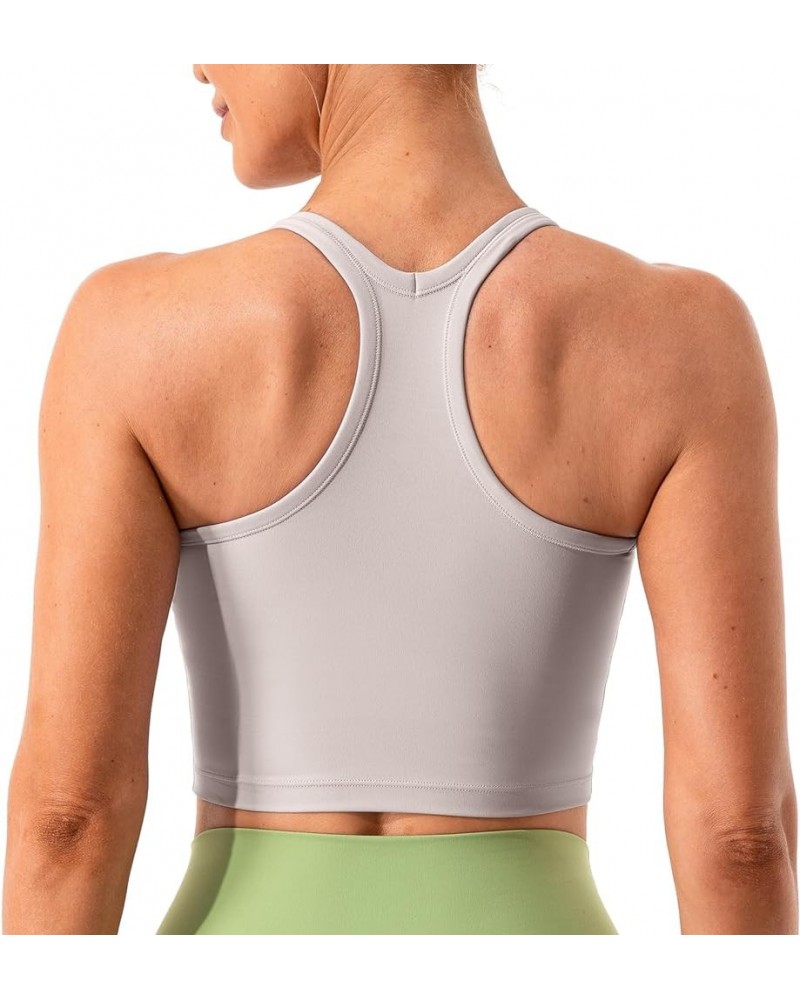 Women's Racerback Sports Bra Yoga Crop Top with Built in Bra Silky Light Gray $11.20 Lingerie