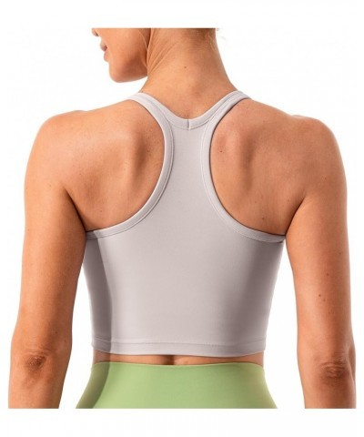 Women's Racerback Sports Bra Yoga Crop Top with Built in Bra Silky Light Gray $11.20 Lingerie