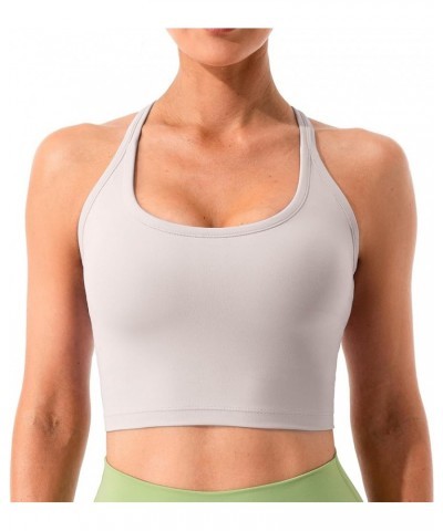 Women's Racerback Sports Bra Yoga Crop Top with Built in Bra Silky Light Gray $11.20 Lingerie