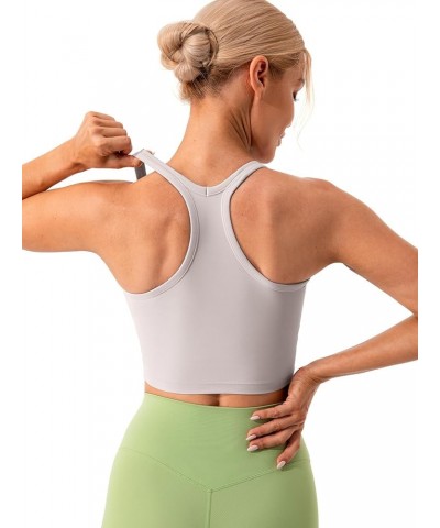 Women's Racerback Sports Bra Yoga Crop Top with Built in Bra Silky Light Gray $11.20 Lingerie