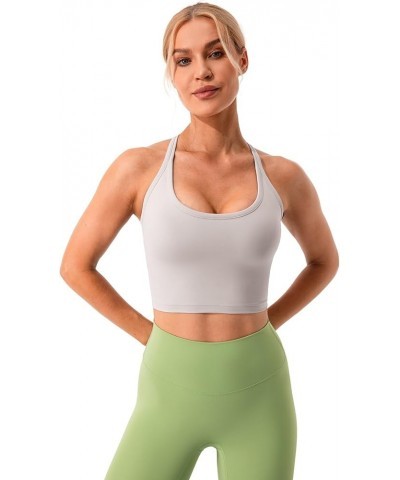 Women's Racerback Sports Bra Yoga Crop Top with Built in Bra Silky Light Gray $11.20 Lingerie