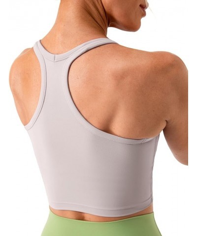 Women's Racerback Sports Bra Yoga Crop Top with Built in Bra Silky Light Gray $11.20 Lingerie