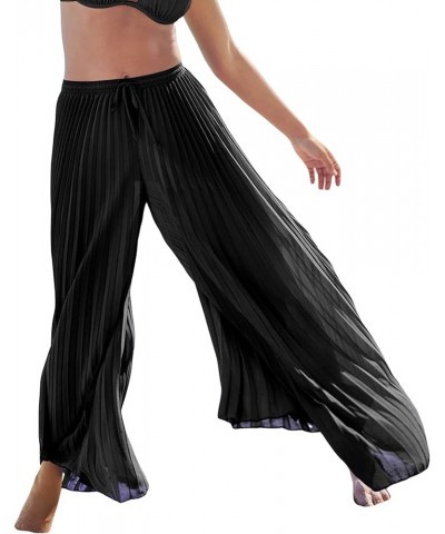 Women's Sheer Mesh Ruffle Pants Swimsuit Bikini Bottom Cover up Party Club Elastic High Waist Wide Leg Beach Pants F-black $7...