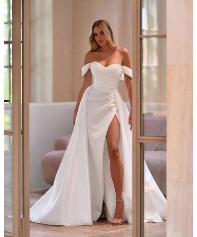 Off Shoulder Pleated Prom Dresses Long with Slit Wrap Mermaid Evening Ball Gowns with Train YG277 Orange $30.10 Dresses