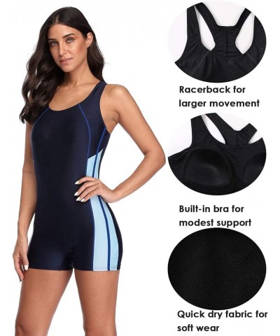 Swimsuit Women Boyleg One Piece Water Aerobic Competitive Bathing Suit Navy-blue $16.92 Swimsuits