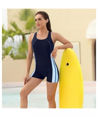 Swimsuit Women Boyleg One Piece Water Aerobic Competitive Bathing Suit Navy-blue $16.92 Swimsuits