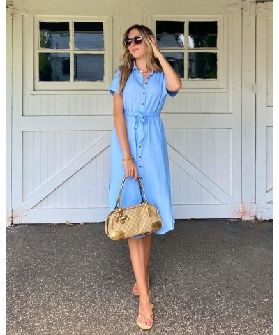 Swimsuit Cover Up Women Casual Short Sleeve Coverup Side Split Button Down Long Beach Dress Sky Blue $18.33 Swimsuits