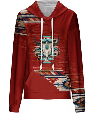 Women's Western Ethnic Style Print Aztec Hoodies Pullover, Cowgirl Rhombus Printed Hooded Sweatshirt With Pockets Red $12.29 ...