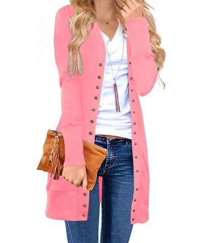 Long Cardigan Sweaters for Women Open Front Snap Button Knit Ribbed Cardigans Outfits Pink $10.80 Sweaters