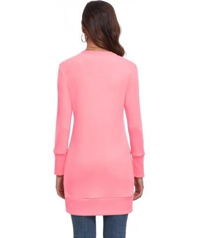 Long Cardigan Sweaters for Women Open Front Snap Button Knit Ribbed Cardigans Outfits Pink $10.80 Sweaters