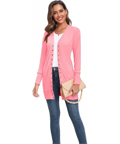 Long Cardigan Sweaters for Women Open Front Snap Button Knit Ribbed Cardigans Outfits Pink $10.80 Sweaters