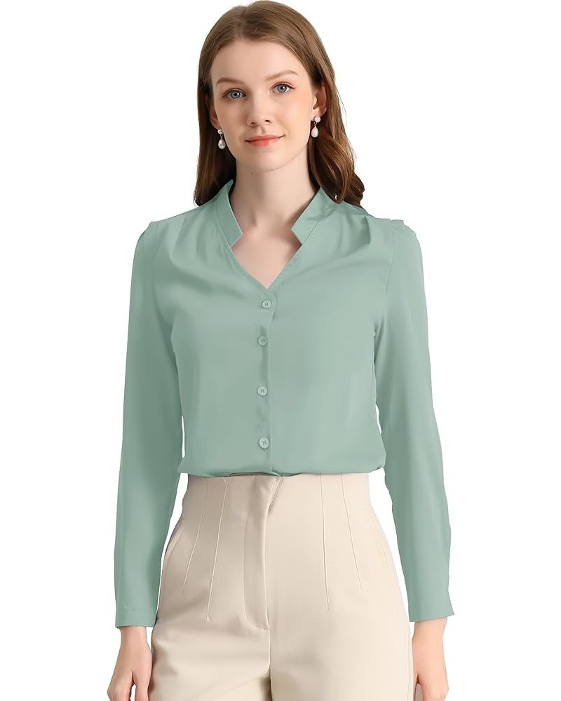 Women's Work Office Blouse Button Up Long Sleeve V Neck Chiffon Shirt Light Green $18.69 Blouses