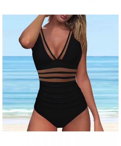 Women's One Piece Swimsuits Monokini One Piece Bathing Suits Tummy Control Cutout Mesh High Waisted Bathing Suit C-black $9.5...