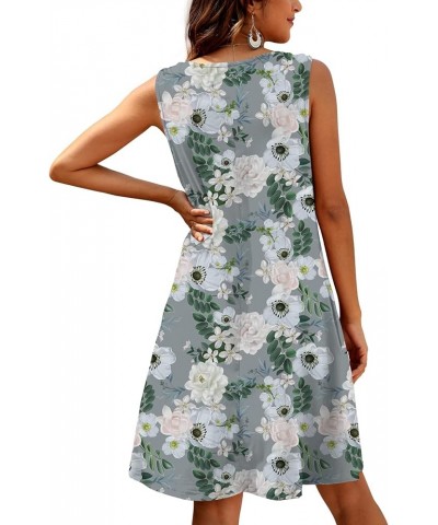 Women Casual T-Shirt Summer Dresses Floral Bohemian Dress Swing Boho Sundress Sleeveless with Pockets Floral Grey Lotus $10.3...