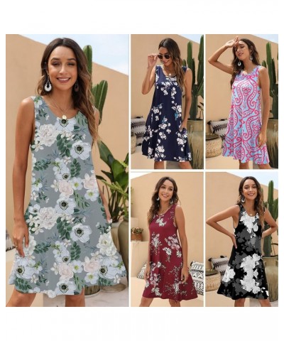 Women Casual T-Shirt Summer Dresses Floral Bohemian Dress Swing Boho Sundress Sleeveless with Pockets Floral Grey Lotus $10.3...