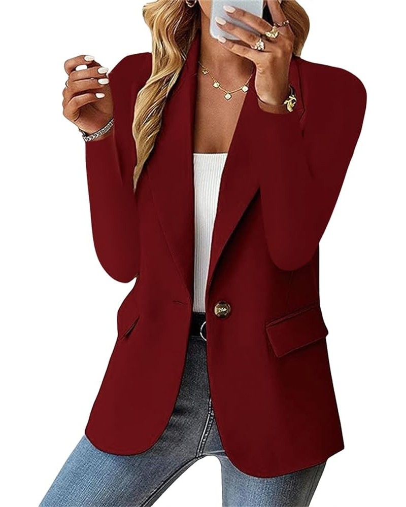 Blazers for Women Casual Lapel Business Suit Jacket Long Sleeve Work Office Blazer Jacket Open Front Solid Cardigan A-wine Re...