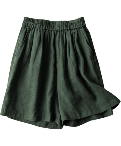 Womens Elastic Waist Cotton Linen Shorts Loose Fit Casual Summer Trendy No Drawstring Beach Shorts with Pockets Green $11.39 ...