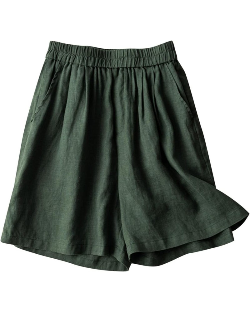 Womens Elastic Waist Cotton Linen Shorts Loose Fit Casual Summer Trendy No Drawstring Beach Shorts with Pockets Green $11.39 ...