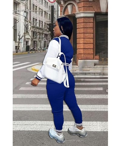 Women's Two Piece Varsity Outfits Long Sleeve Jacket Baseball Casual Sweatsuits Suit Blue $24.98 Activewear