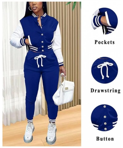 Women's Two Piece Varsity Outfits Long Sleeve Jacket Baseball Casual Sweatsuits Suit Blue $24.98 Activewear