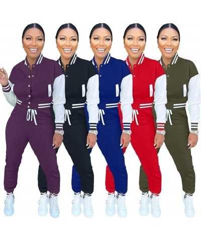 Women's Two Piece Varsity Outfits Long Sleeve Jacket Baseball Casual Sweatsuits Suit Blue $24.98 Activewear