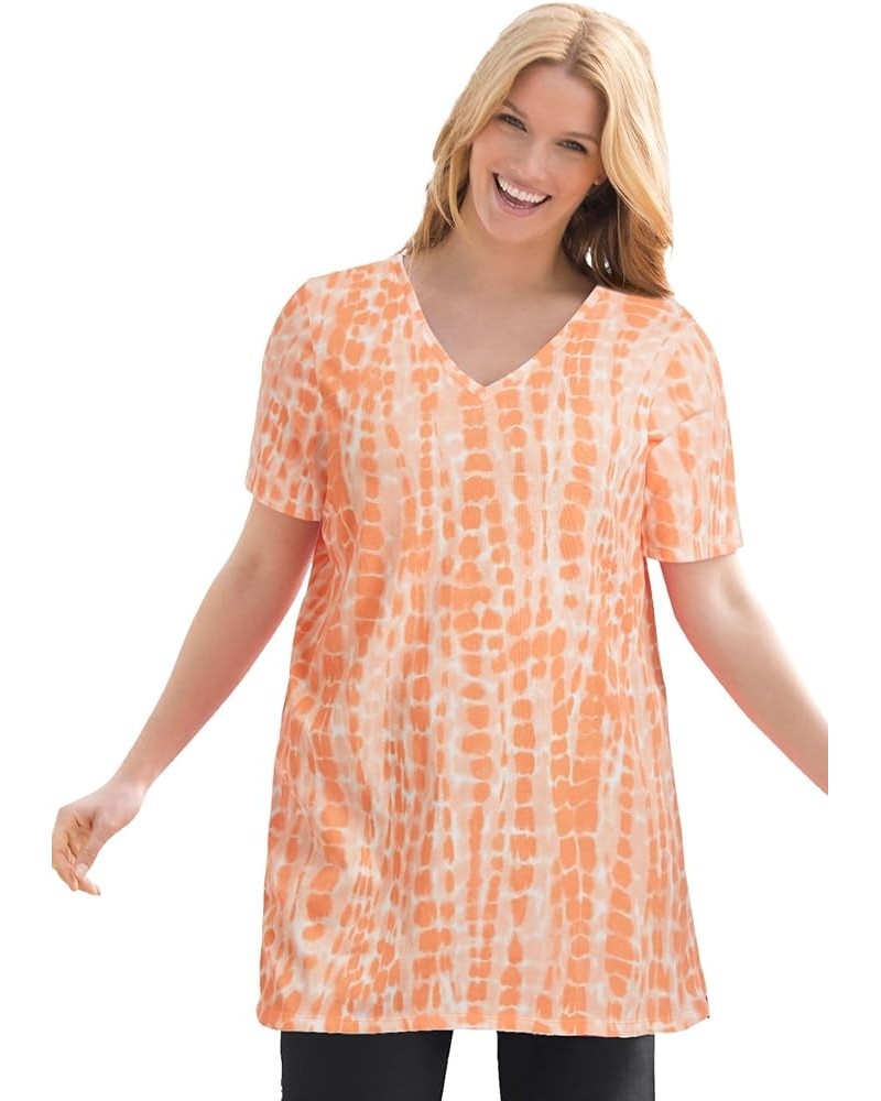 Women's Plus Size V-Neck Tie-Dye Tunic Orange Melon Tie Dye $16.02 Tops