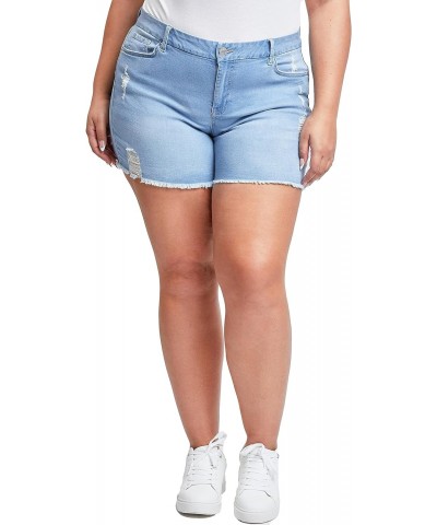 Women's Plus Size Curvy Fit High Rise Jeans Shorts with Fray Hem, Light Blue Rips, 20 $14.28 Shorts